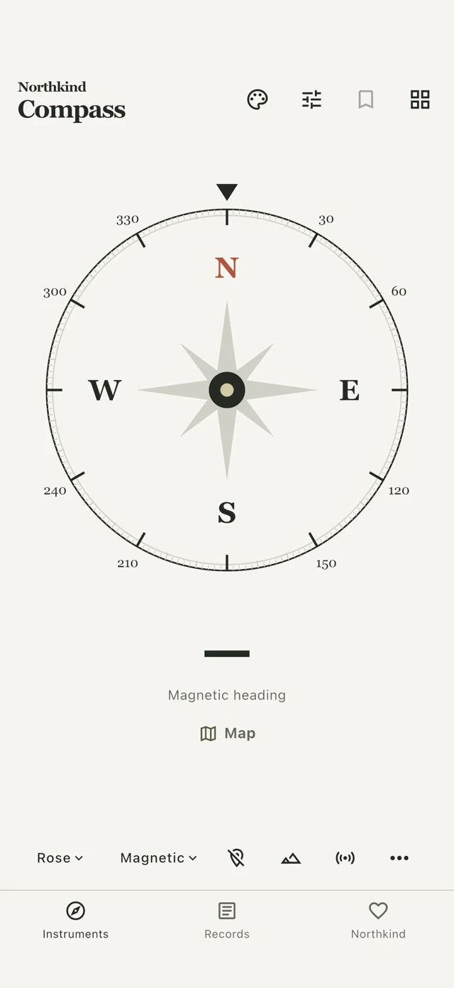NorthKind Origin Compass — simulated reading